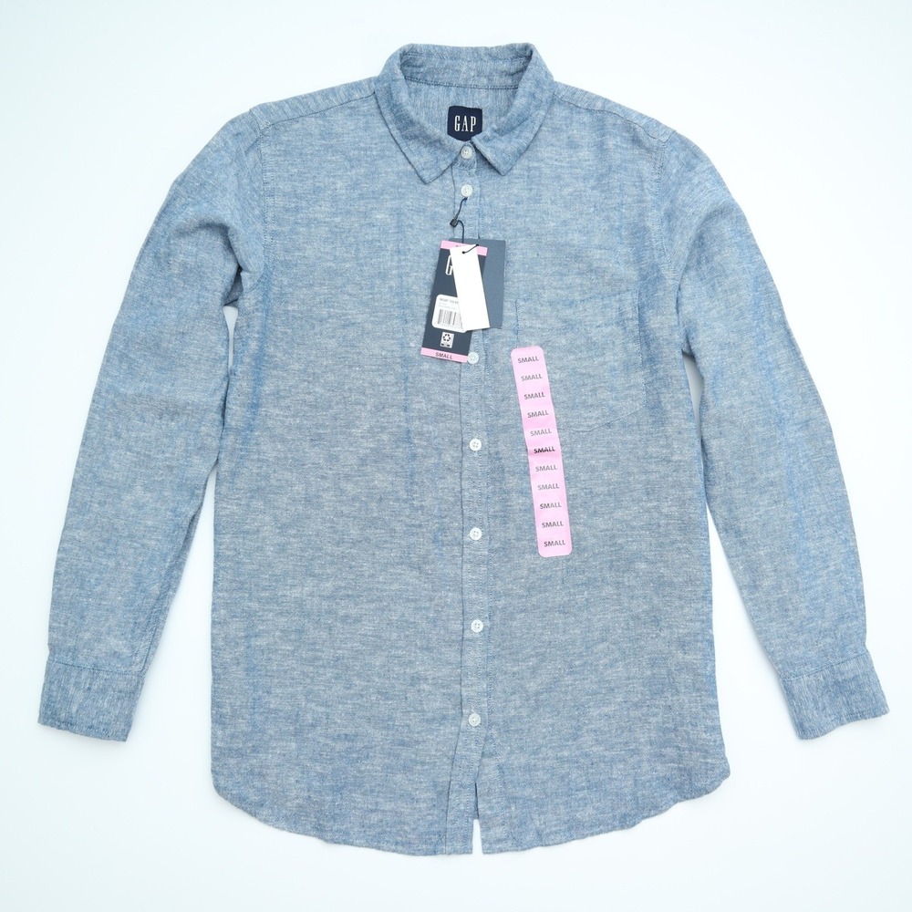 GAP Men's Small Medium Chambray Long Sleeve Button Down Shirt Blue Brand New